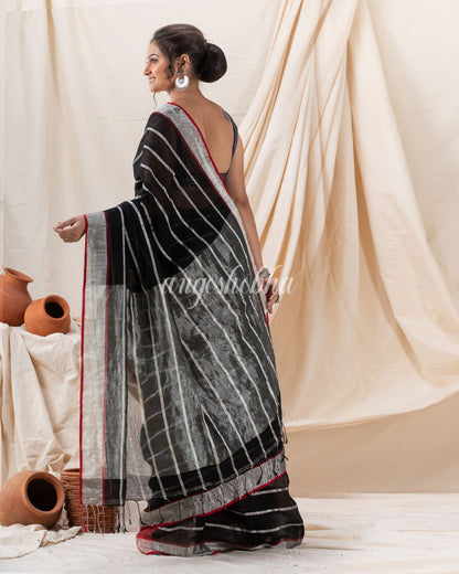 Traditional Black Handloom Linen Saree angoshobha