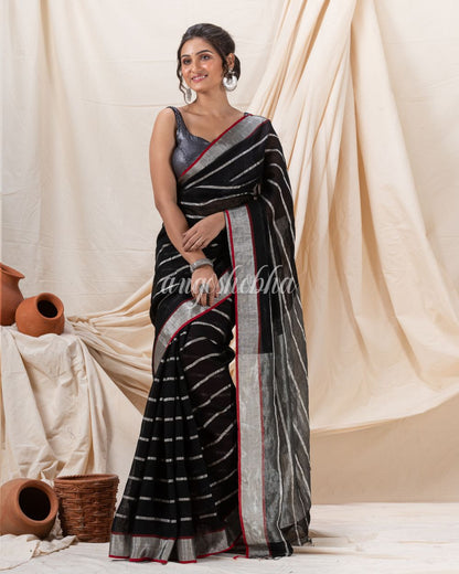 Traditional Black Handloom Linen Saree angoshobha