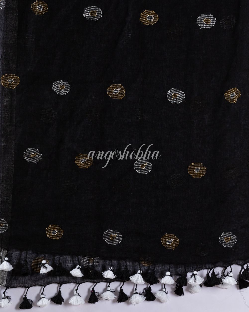 Traditional Black Linen Jamdani Saree angoshobha