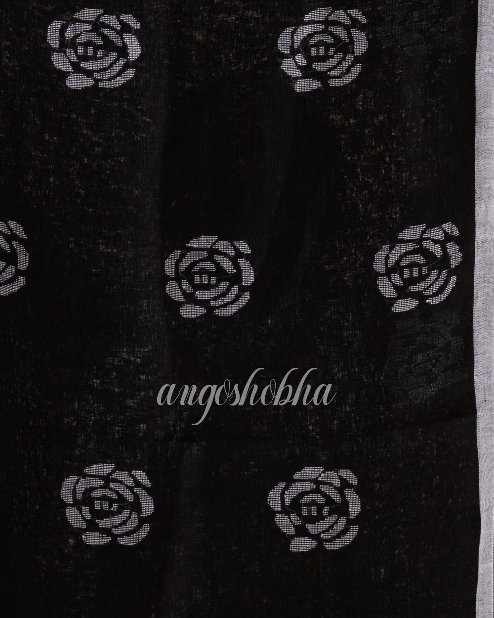 Traditional Black White Linen Jamdani Saree angoshobha