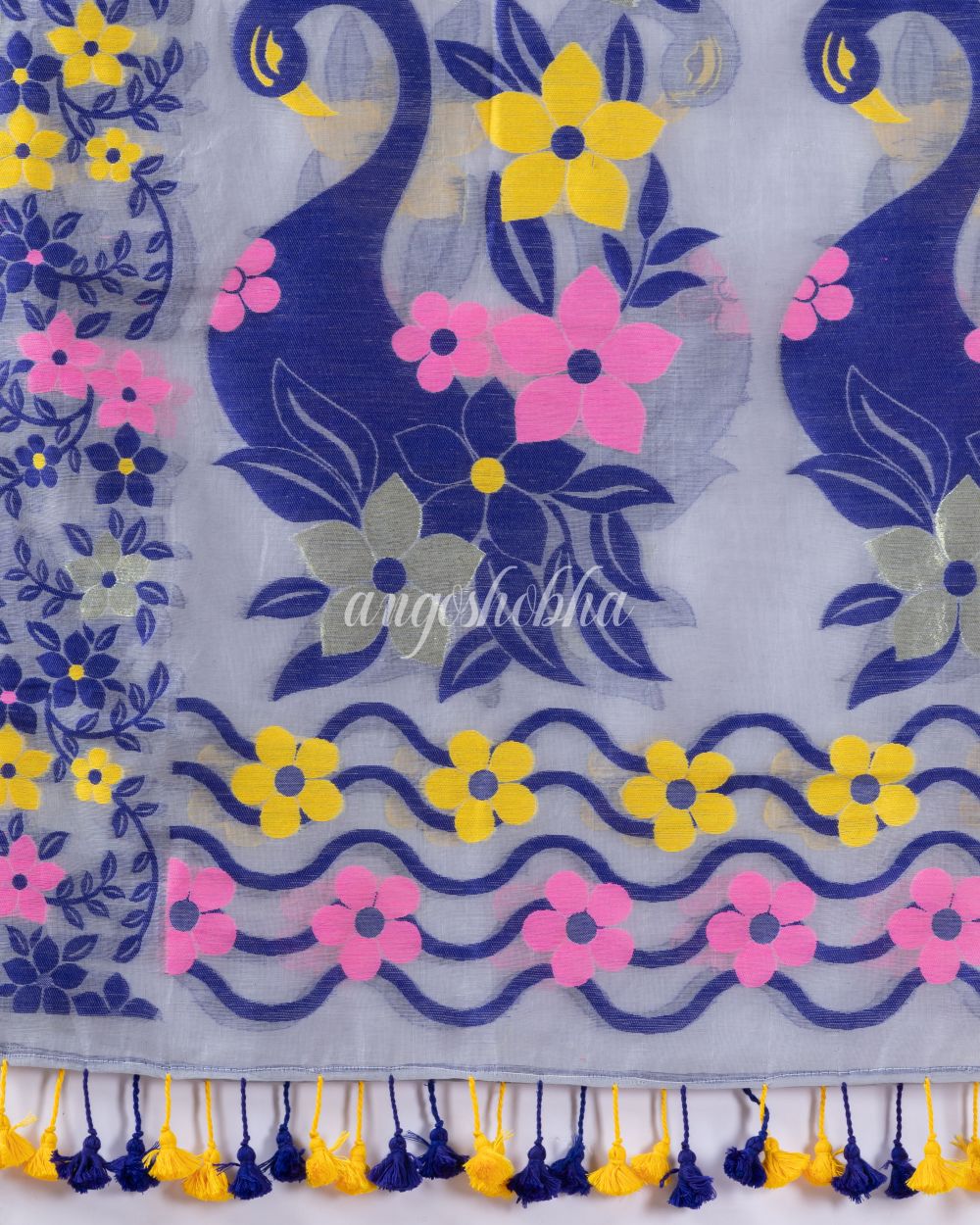 Traditional Blue Grey Soft Dhakai Jamdani Saree angoshobha