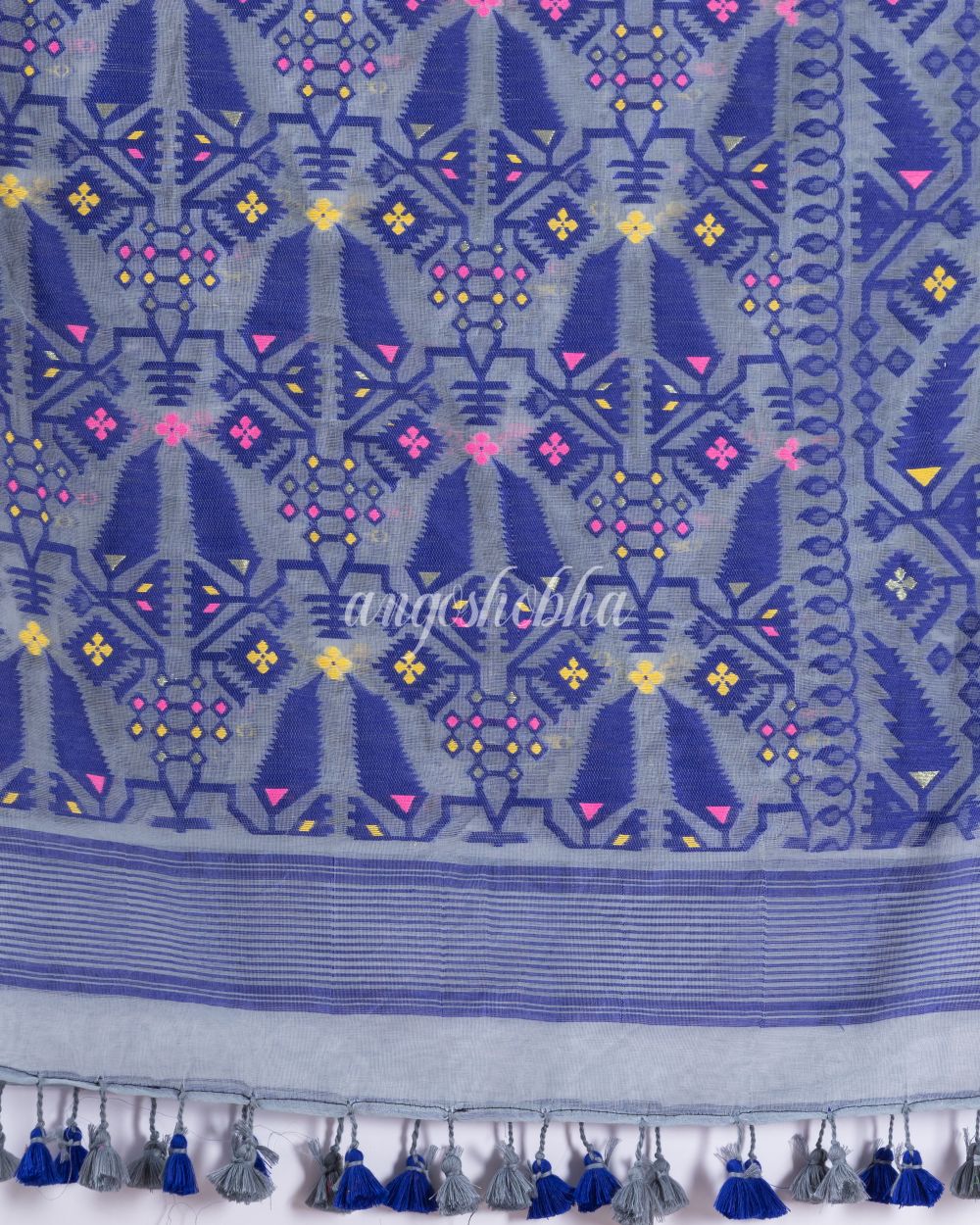 Traditional Blue Grey Soft Dhakai Jamdani Saree angoshobha