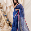 Traditional Blue Silk Linen Handloom Saree angoshobha