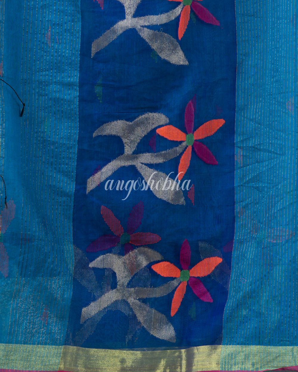 Traditional Blue Soft Dhakai Jamdani Saree angoshobha