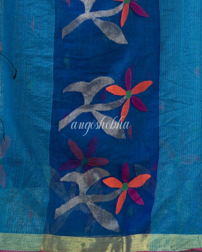 Traditional Blue Soft Dhakai Jamdani Saree angoshobha