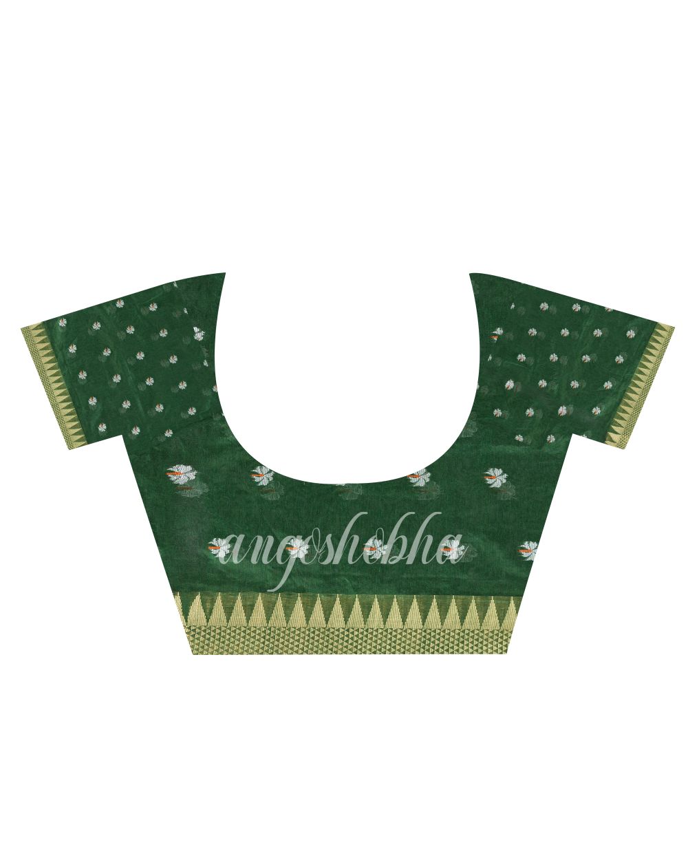 Traditional Cotton Blend Dark Green Handloom Saree angoshobha