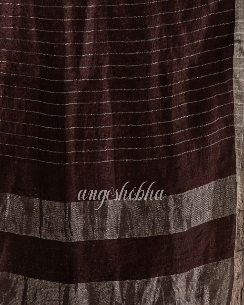 Traditional Dark Brown Linen Jamdani Saree angoshobha
