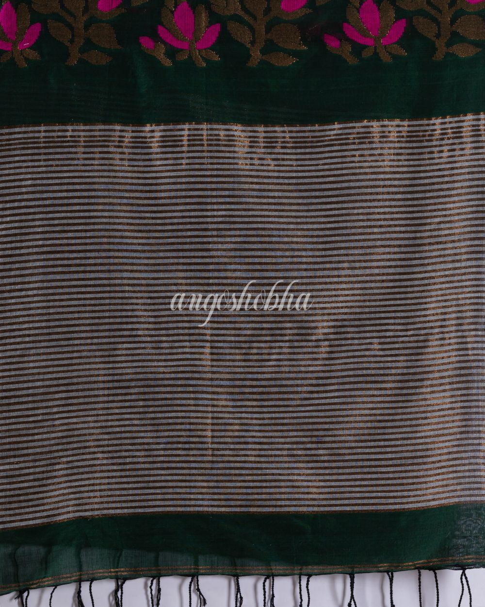 Traditional Dark Green Cotton Soft Jamdani Saree angoshobha