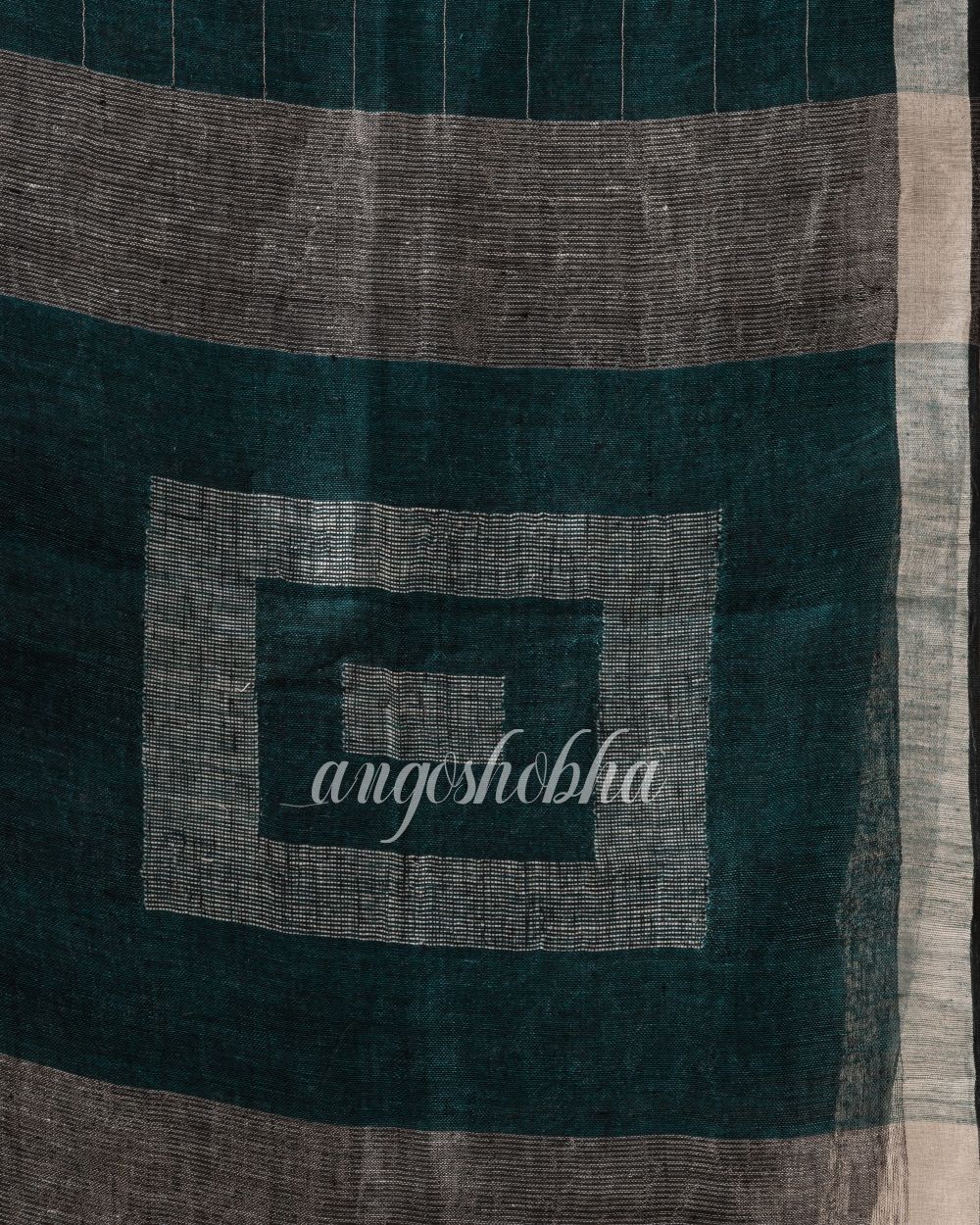 Traditional Dark Green Linen Jamdani Saree angoshobha