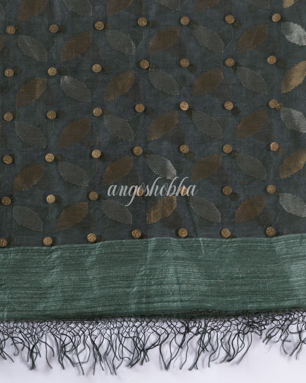 Traditional Dark Slate Grey Motka Silk Sequin Soft Jamdani Saree angoshobha