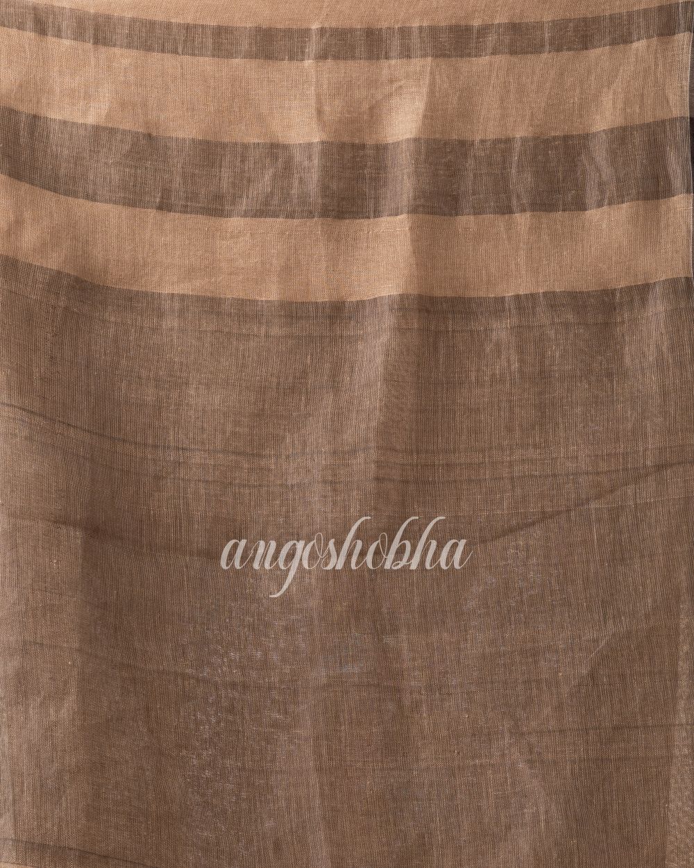 Traditional Dark Tan Handwoven Linen Saree angoshobha