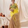 Traditional Deep Beige Yellow Cotton Silk Fancy Jamdani Saree angoshobha