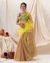 Traditional Deep Beige Yellow Cotton Silk Fancy Jamdani Saree