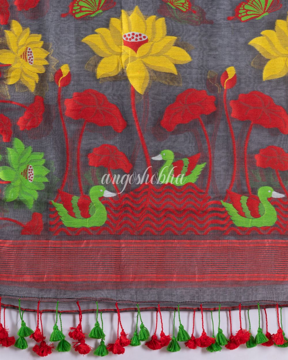 Traditional Deep Gray Soft Dhakai Jamdani Saree angoshobha