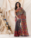 Traditional Deep Grey Soft Dhakai Creeper Jamdani Saree