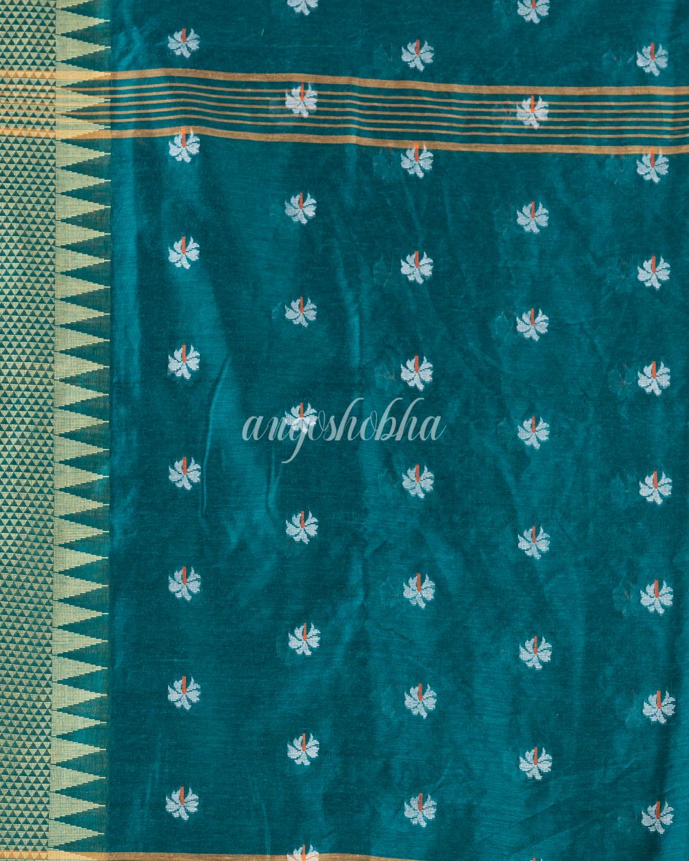 Traditional Deep Teal Cotton Blend Handloom Saree angoshobha