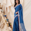 Traditional French Blue Handloom Linen Saree angoshobha