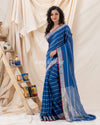 Traditional French Blue Handloom Linen Saree