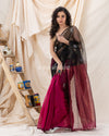 Traditional Fuchsia Pink BlackCotton Silk Fancy Jamdani Saree