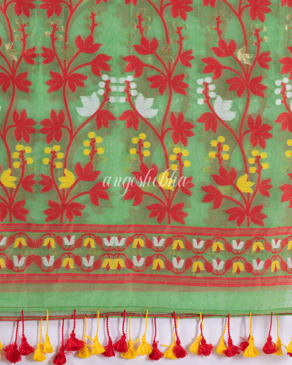Traditional Green Soft Dhakai Jamdani Saree angoshobha