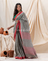 Traditional Grey Linen Tangail Saree
