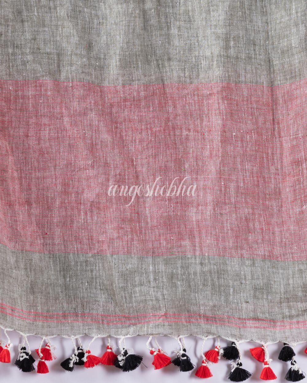 Traditional Grey Linen Tangail Saree angoshobha
