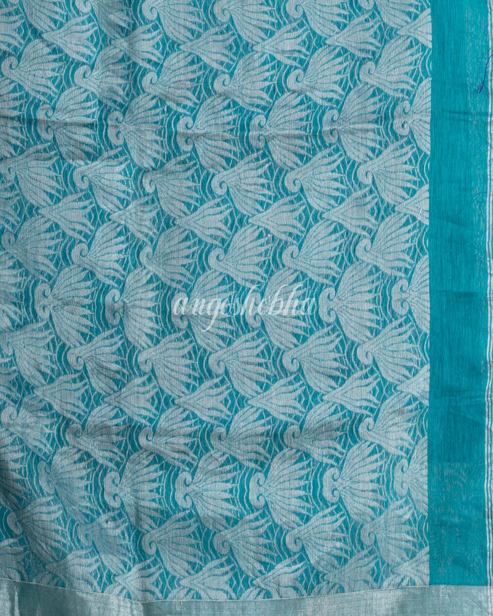 Traditional Handloom Deep Aqua Silk Linen Saree angoshobha