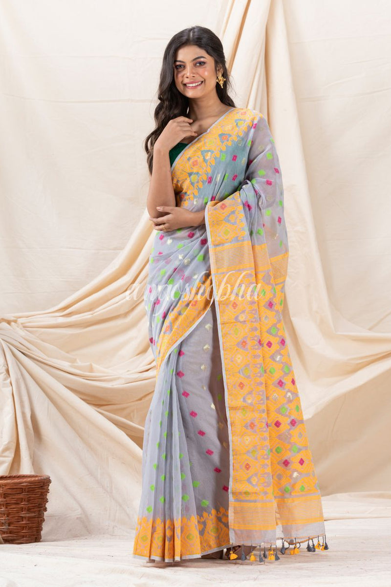 Traditional Light Columbia Blue Soft Dhakai Jamdani Saree