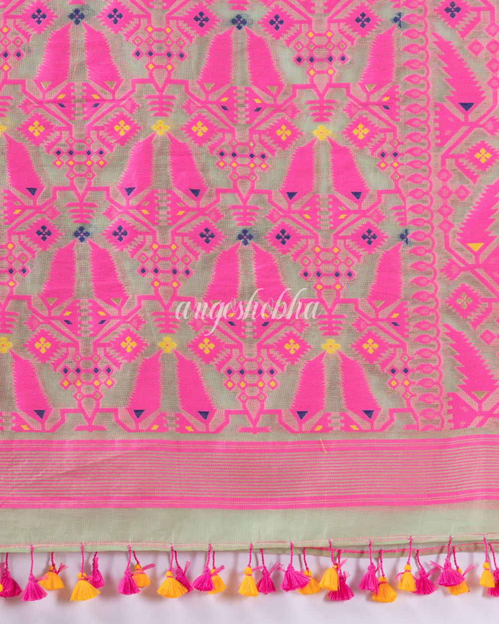 Traditional Light Olive Soft Dhakai Jamdani Saree angoshobha