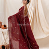 Traditional Maroon Linen Jamdani Saree angoshobha