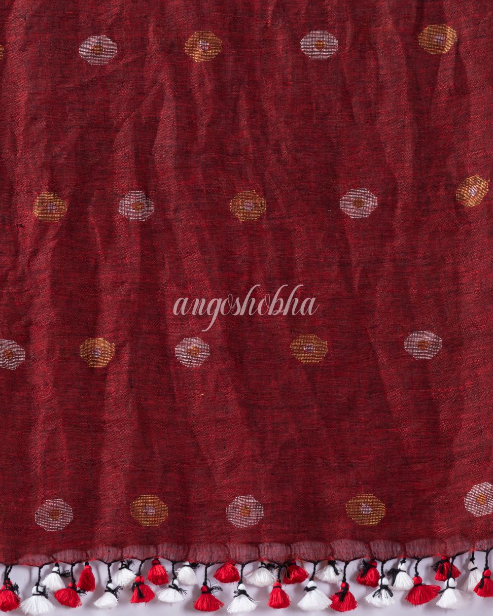 Traditional Maroon Linen Jamdani Saree angoshobha