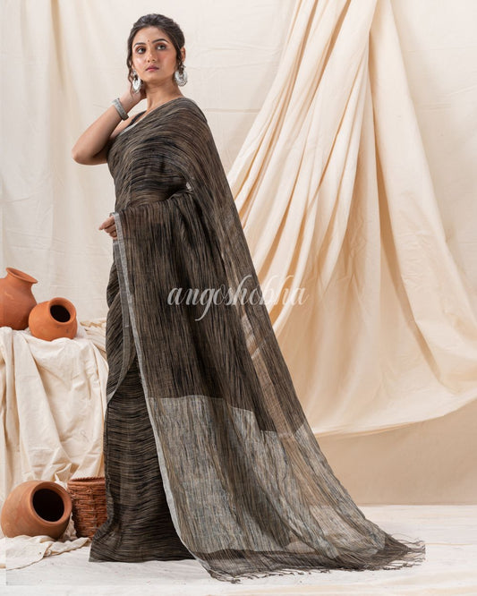 Traditional Multicolour Handloom Linen Saree angoshobha