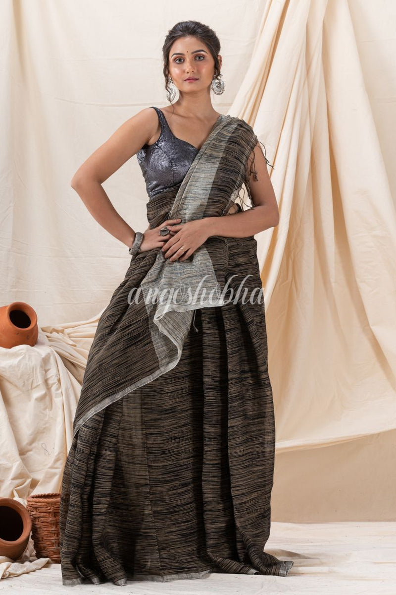 Traditional Multicolour Handloom Linen Saree