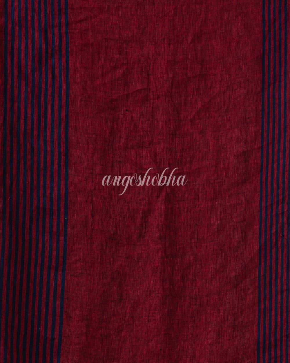 Traditional Navy Blue Linen Tangail Saree angoshobha