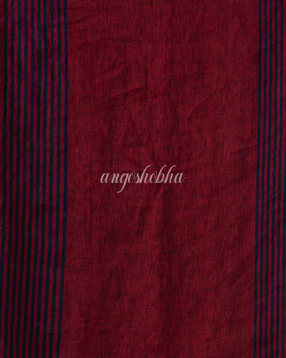 Traditional Navy Blue Linen Tangail Saree angoshobha