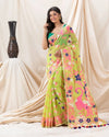 Traditional Olive Green Flower Soft Dhakai Jamdani Saree