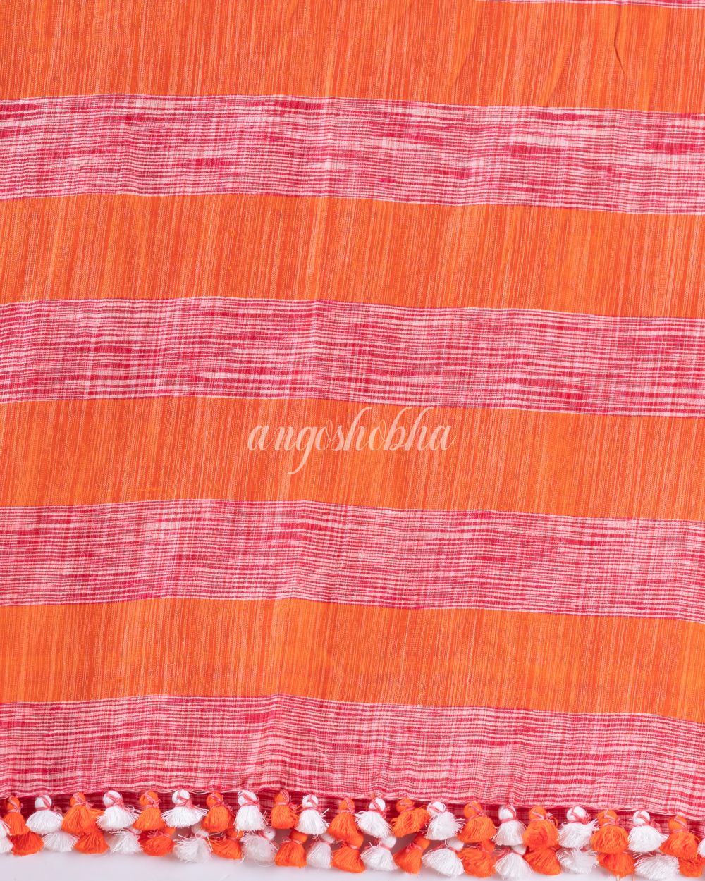 Traditional Orange Cotton Tai Dye Saree angoshobha