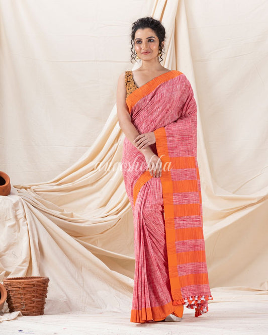 Traditional Orange Cotton Tai Dye Saree angoshobha