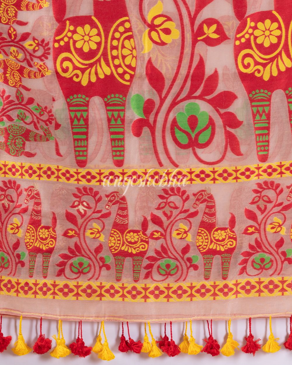 Traditional Peach Puff Soft Dhakai Jamdani Saree angoshobha