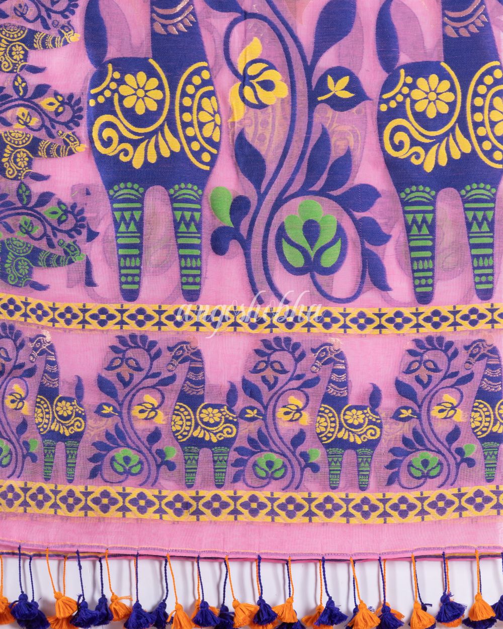 Traditional Pink Horse Soft Dhakai Jamdani Saree angoshobha
