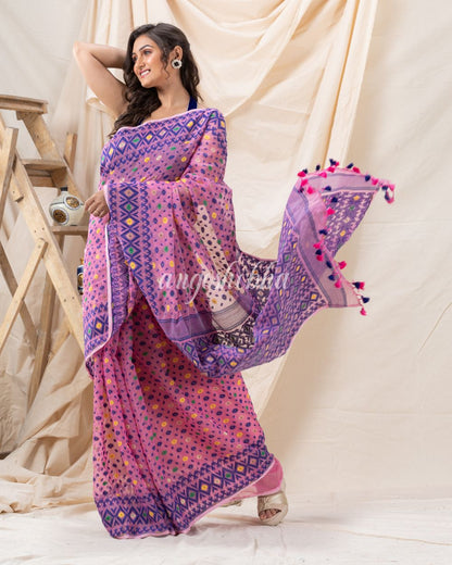 Traditional Pink Soft Dhakai Jamdani Saree angoshobha