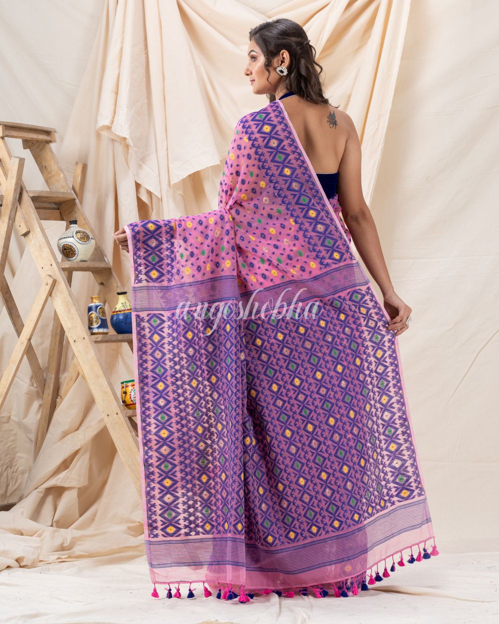 Traditional Pink Soft Dhakai Jamdani Saree angoshobha