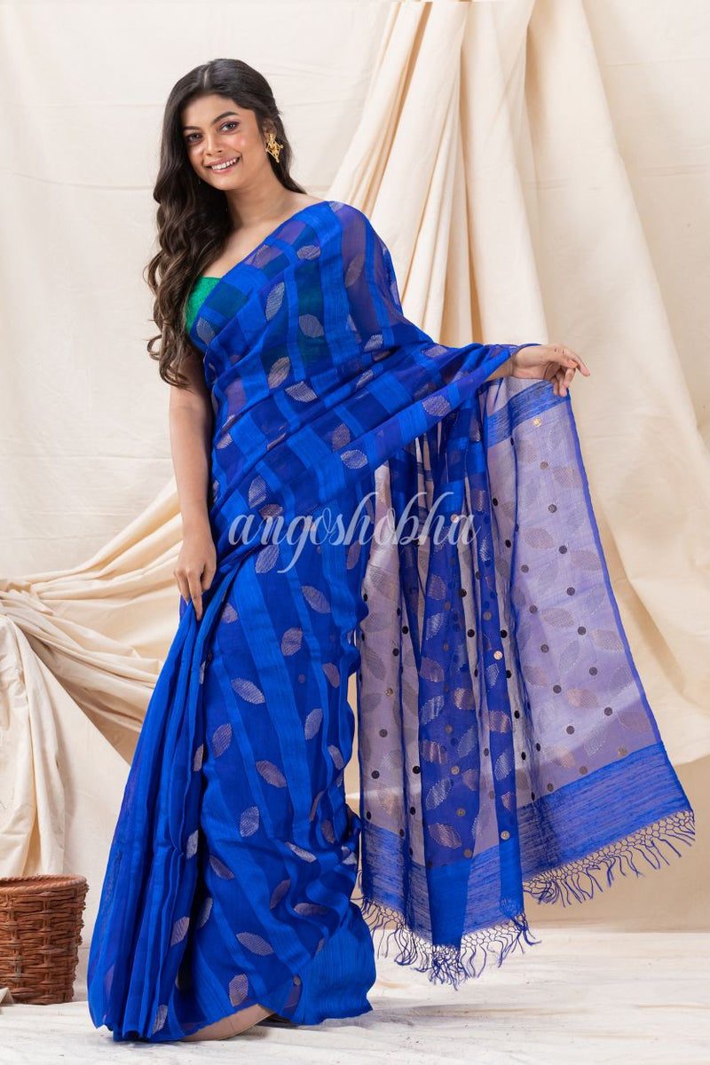 Traditional Royel Blue Motka Silk Soft Sequin Jamdani Saree