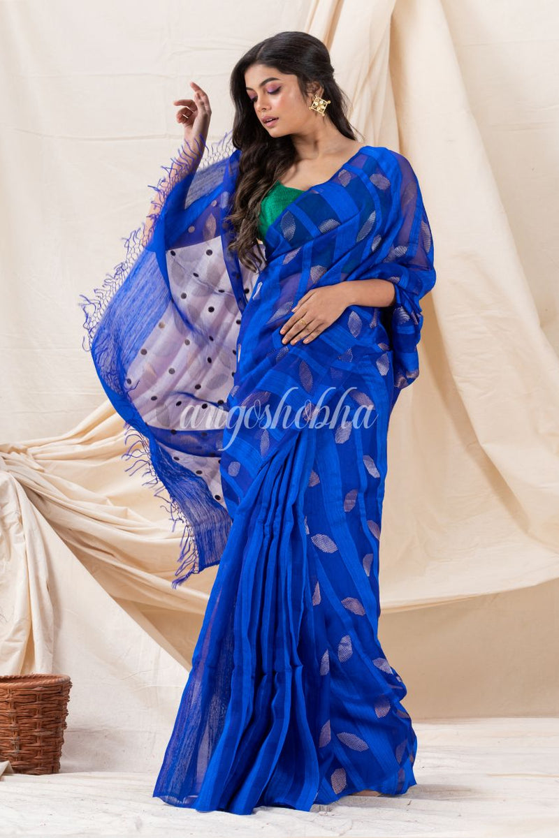 Traditional Royel Blue Motka Silk Soft Sequin Jamdani Saree