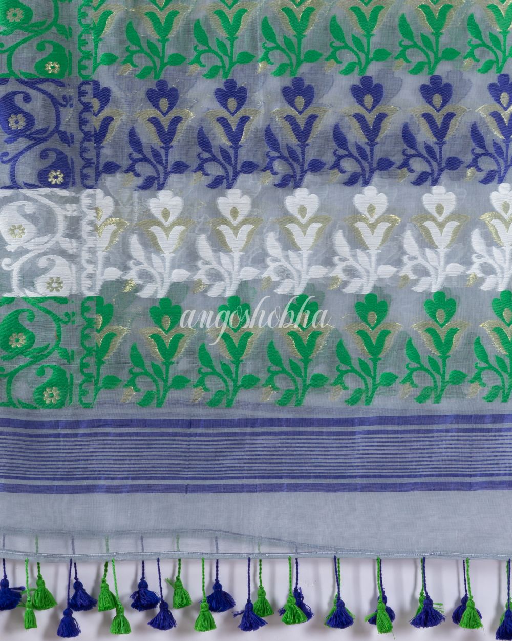 Traditional Silver Grey Soft Dhakai Jamdani Saree angoshobha