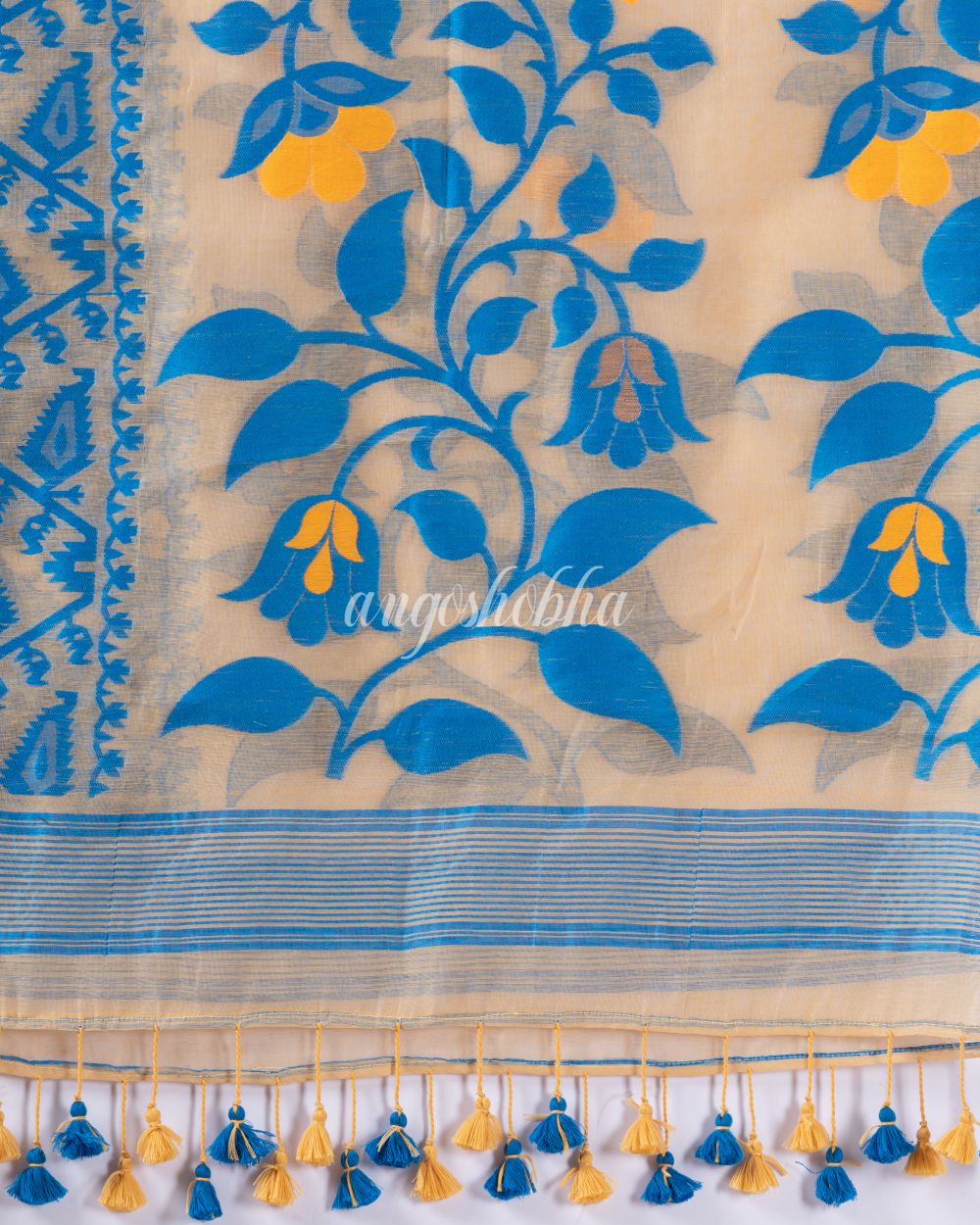 Traditional Tan Soft Dhakai creeper Jamdani Saree angoshobha