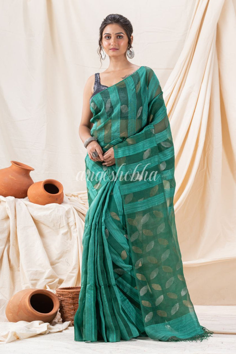 Traditional Teal Matka Silk Soft Sequin Jamdani Saree