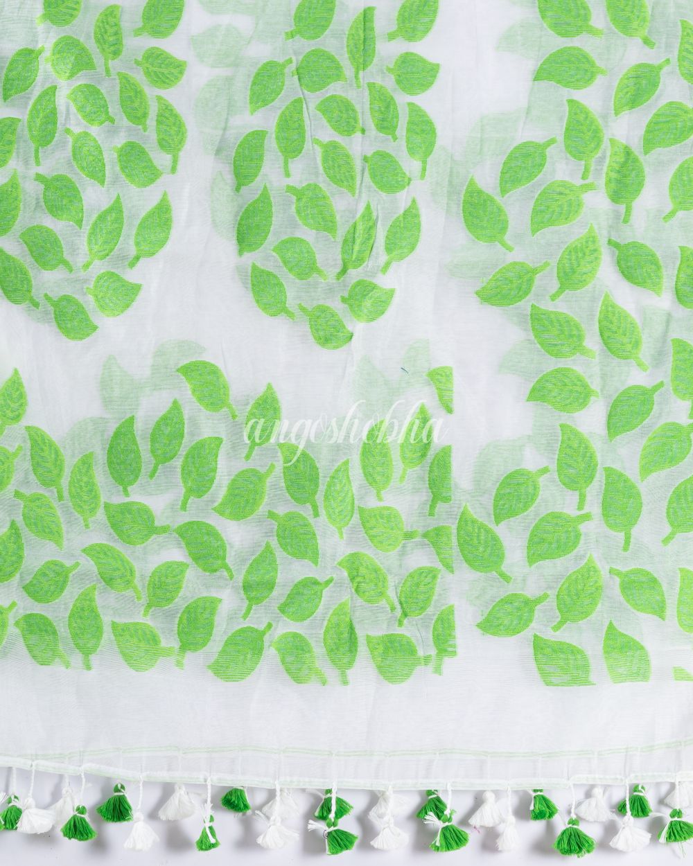 Traditional White Green Leaf Soft Dhakai Jamdani Saree angoshobha