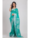 Turquoise Handwoven Linen Saree