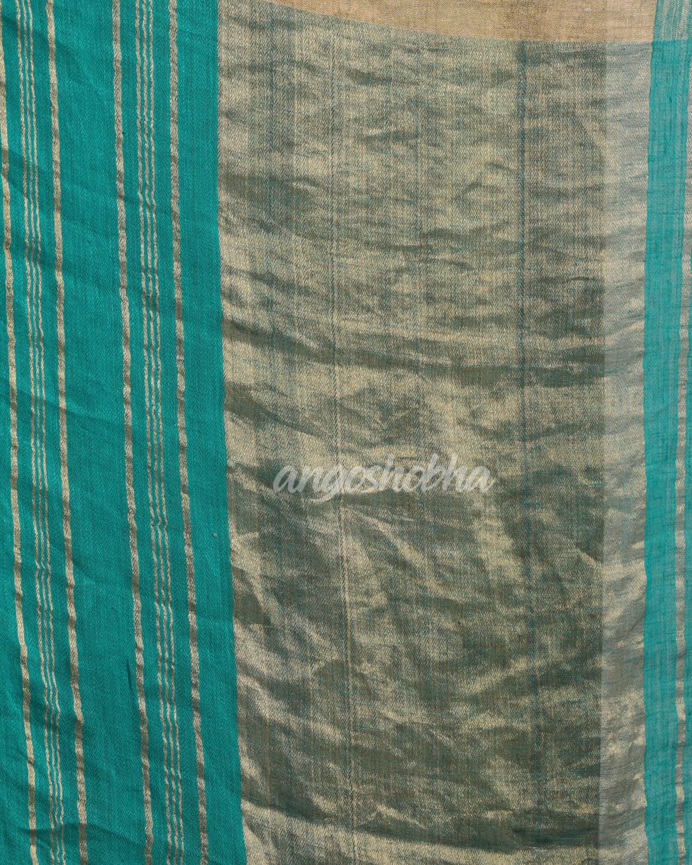 Turquoise Traditional Handloom Linen Saree angoshobha